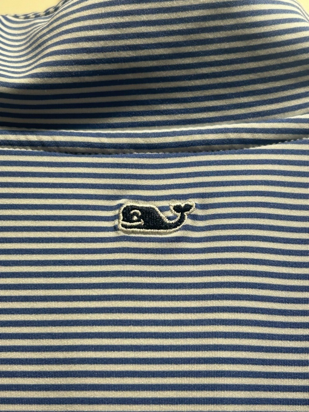 Vineyard Vines Blue Striped Performance Sankaty Shep Shirt Quarter-Zip Pullover - Picture 10 of 11
